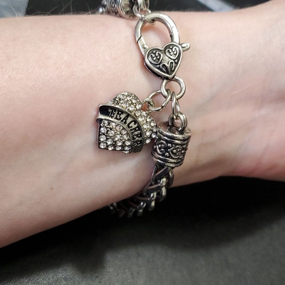 Silver tone teacher charm bracelet 7.25"